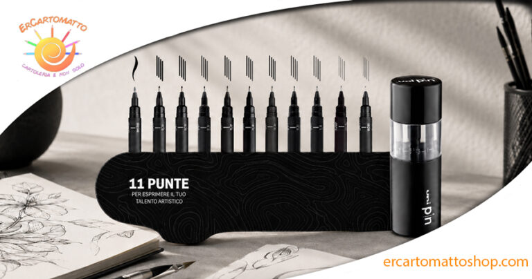 Uni Pin Fineliner Designer 11 pezzi in barattolo con penne nere a punte assortite